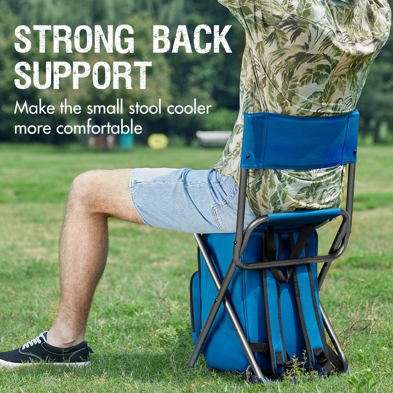 PORTAL Backpack Cooler Chair Fishing Chairs with Backrest Folding Camping Stool Compact for Outdoors Hiking Hunting Travel, Supports 225 lbs Capacity - Image 3